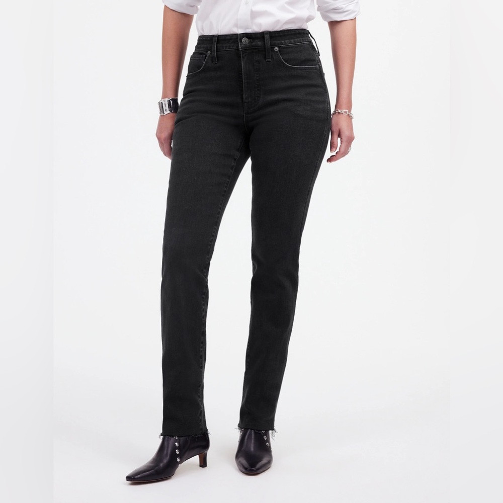 Madewell Curvy Mid-Rise Stovepipe Jeans in a faded black wash